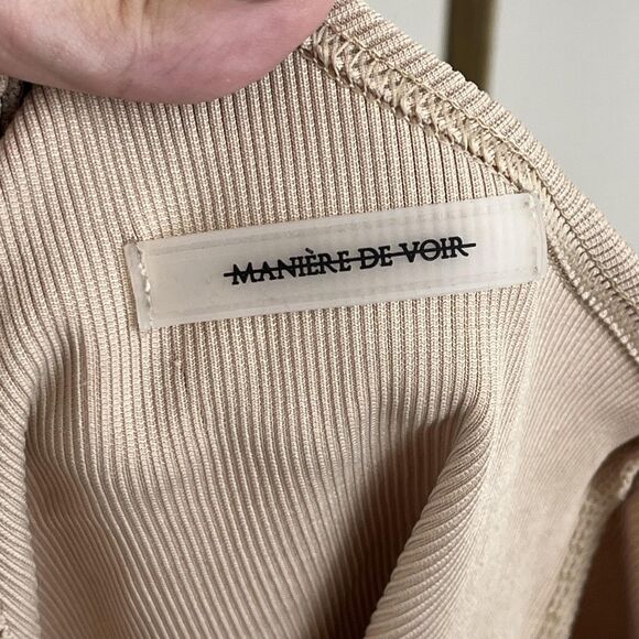 Manière De Voir Skirt Womens US 2 Beige One Shoulder Asymmetric Ribbed Bodycon - Picture 3 of 6